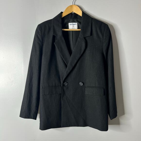 Old Navy‎ Double-Breasted Linen-Blend Blazer Women’s XS Black Minimalist Career - Picture 2 of 7